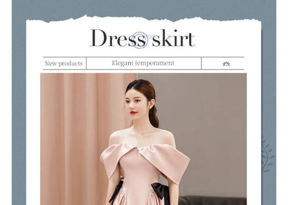 Robe de soirée trapèze unie à épaules dénudées et nœud