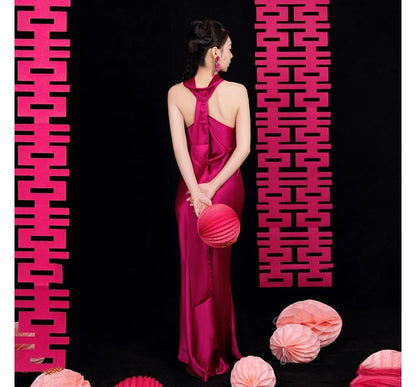 Robe de soirée trompette unie à licou