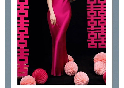 Robe de soirée trompette unie à licou