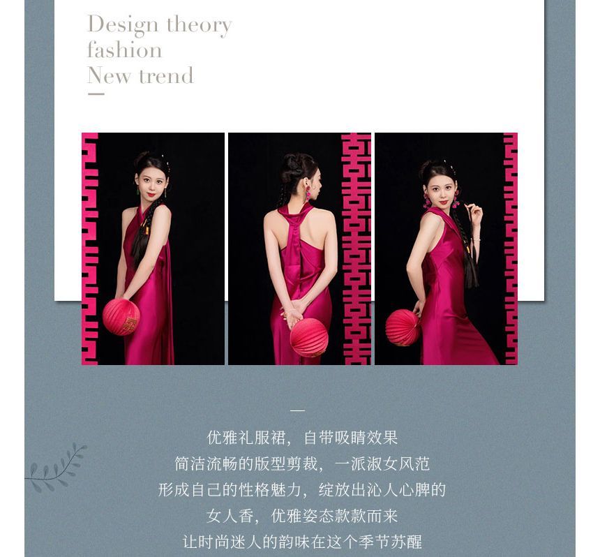 Robe de soirée trompette unie à licou