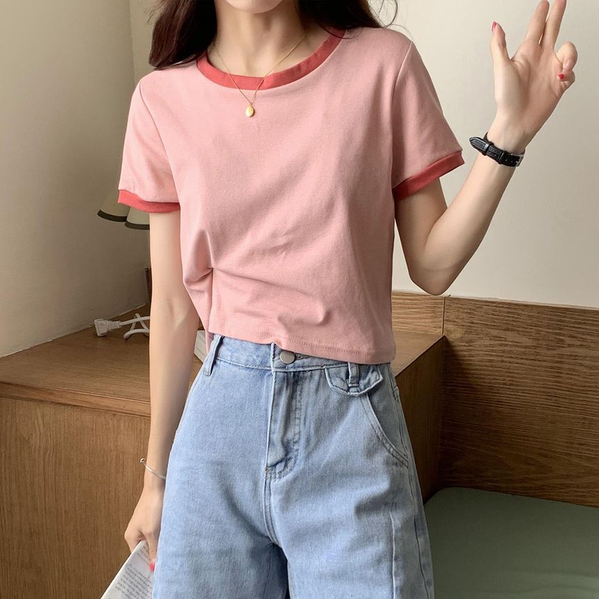 Round Neck Short-Sleeve Ringer T-Shirt