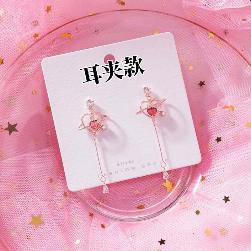 Rhinestone Dangle Heart Alloy Earring