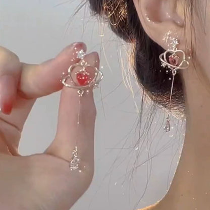 Rhinestone Dangle Heart Alloy Earring