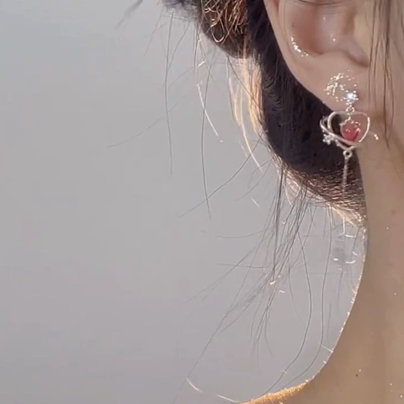 Rhinestone Dangle Heart Alloy Earring