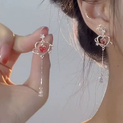 Rhinestone Dangle Heart Alloy Earring