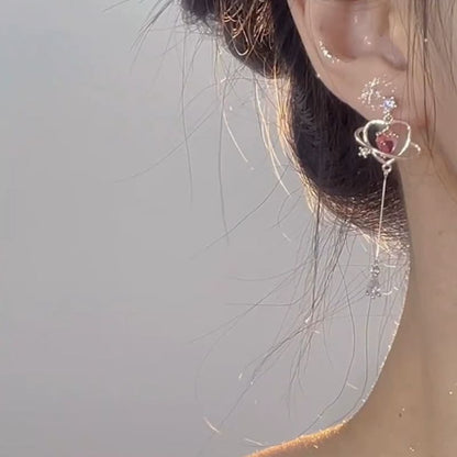 Rhinestone Dangle Heart Alloy Earring