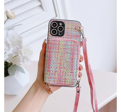 Holder Fabric Card Case Phone Plaid