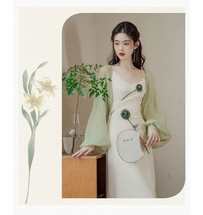 Set: Spaghetti Strap Flower Midi A