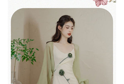 Set: Spaghetti Strap Flower Midi A