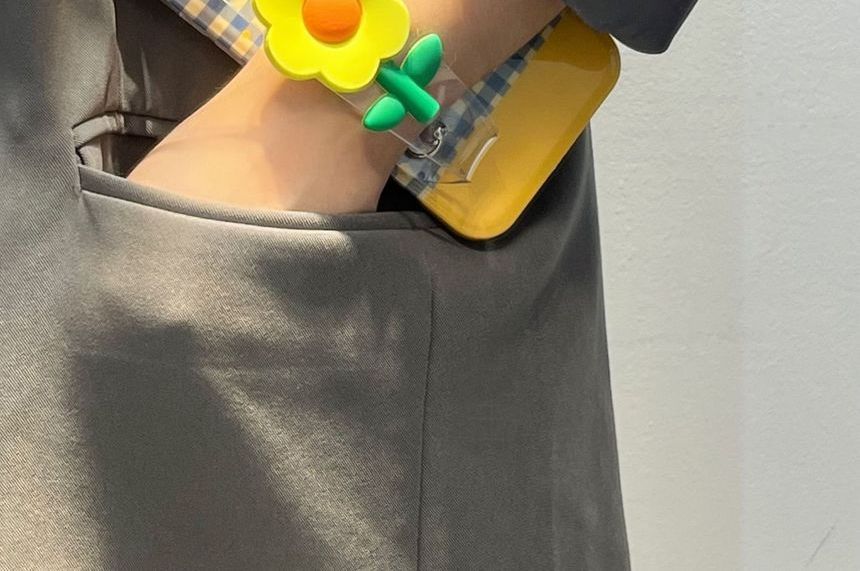 Case Flower Wristband Plaid Phone
