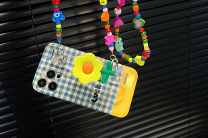 Case Flower Wristband Plaid Phone