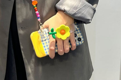 Case Flower Wristband Plaid Phone