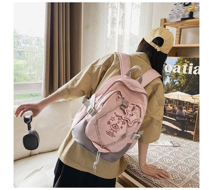 UFO Embroidered Drawstring Buckle Backpack