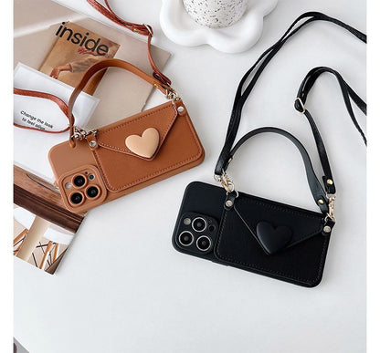 Heart Coin Purse Crossbody Strap Phone Case - iPhone 14 Pro Max / 14 Pro / 14 Max / 14 / 13 Pro Max / 13 Pro / 13 / 13 mini / 12 Pro Max / 12 Pro / 12 / 12 mini / 11 Pro Max / 11 Pro / 11 / SE / XS Max / XS / XR / X / 8 / 8 Plus / 7 / 7 Plus