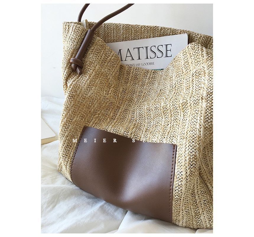 Applique Straw Tote Bag