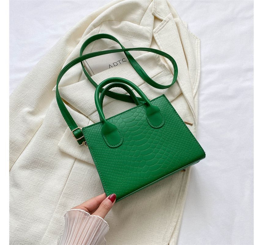 Top Handle Crocodile Grain Crossbody Bag