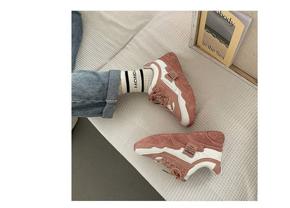 Two Tone Applique Lace-Up Platform Sneakers