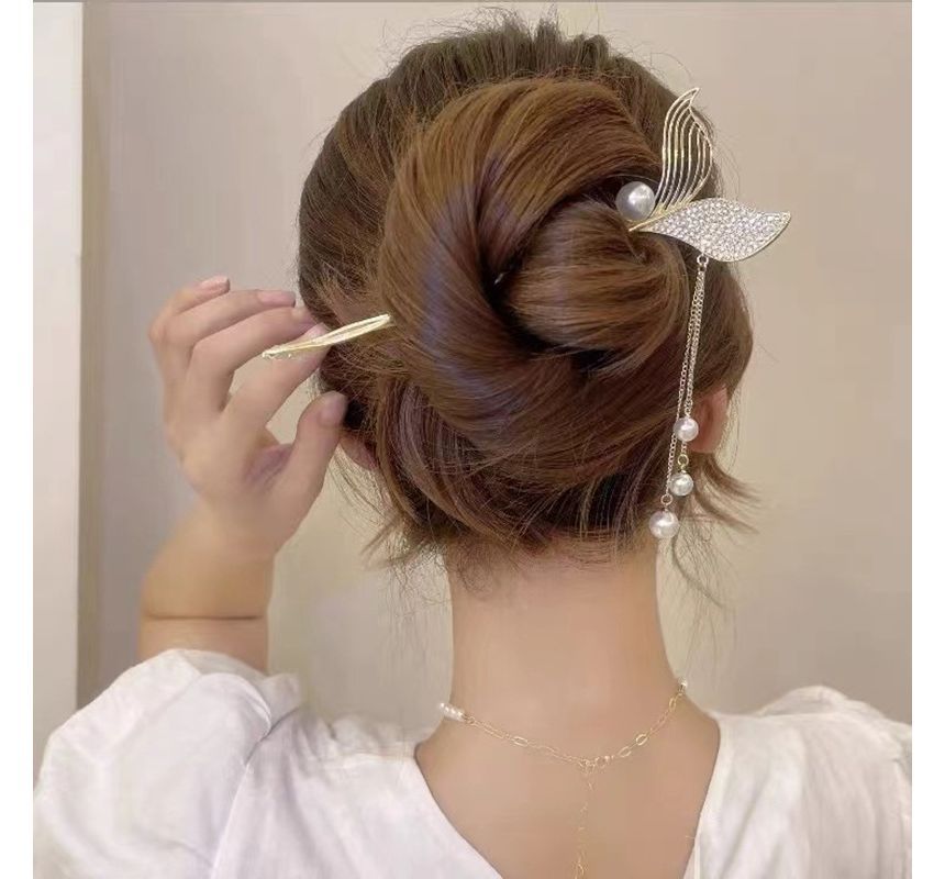 Mermaid Tail Rhinestone Faux Pearl Alloy Hair Stick