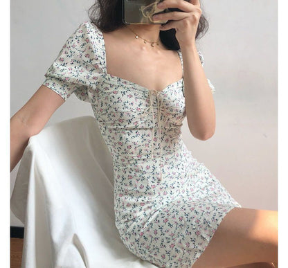 Short-Sleeve Mini Dress Floral Sheath
