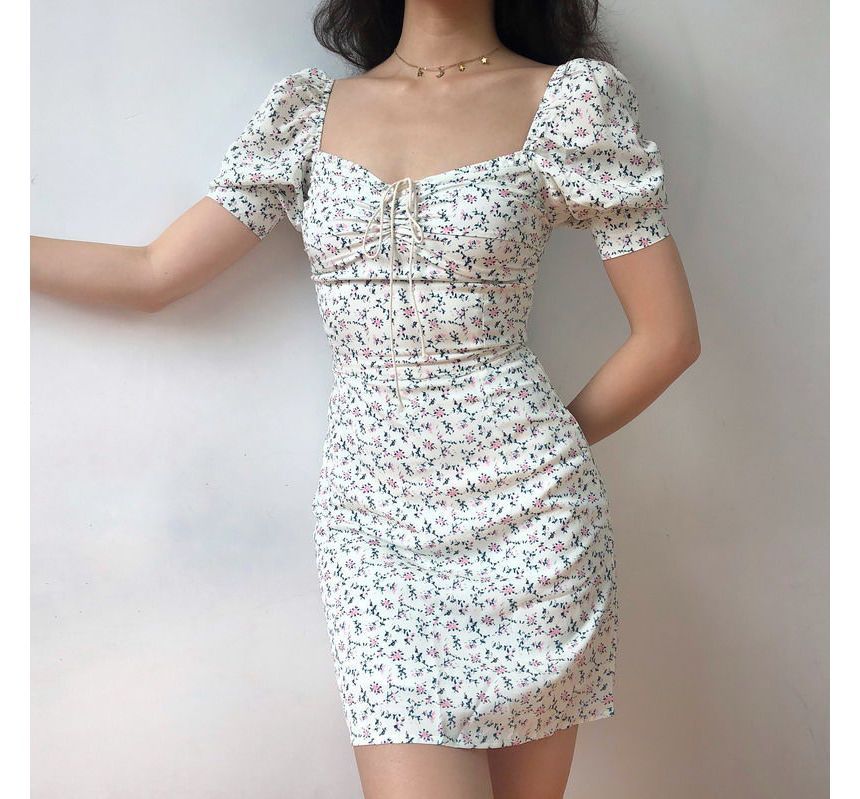Short-Sleeve Mini Dress Floral Sheath