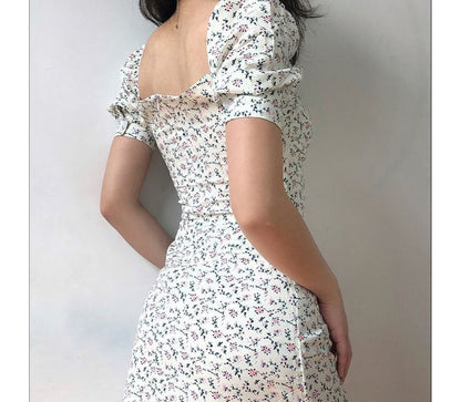 Short-Sleeve Mini Dress Floral Sheath