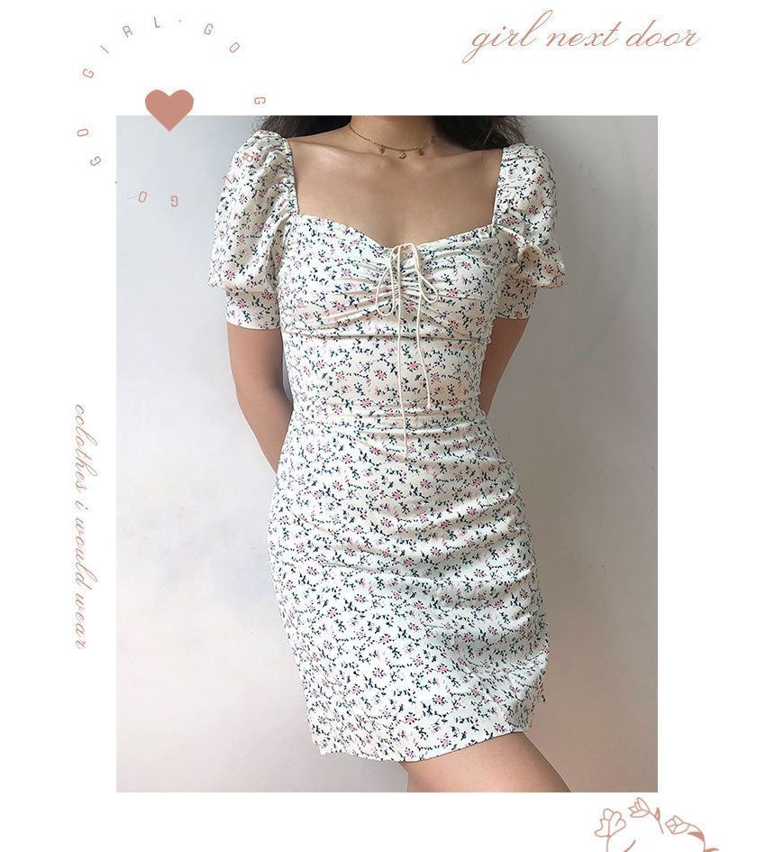 Short-Sleeve Mini Dress Floral Sheath