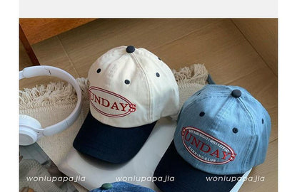 Lettering Embroidered Color Panel Baseball Cap