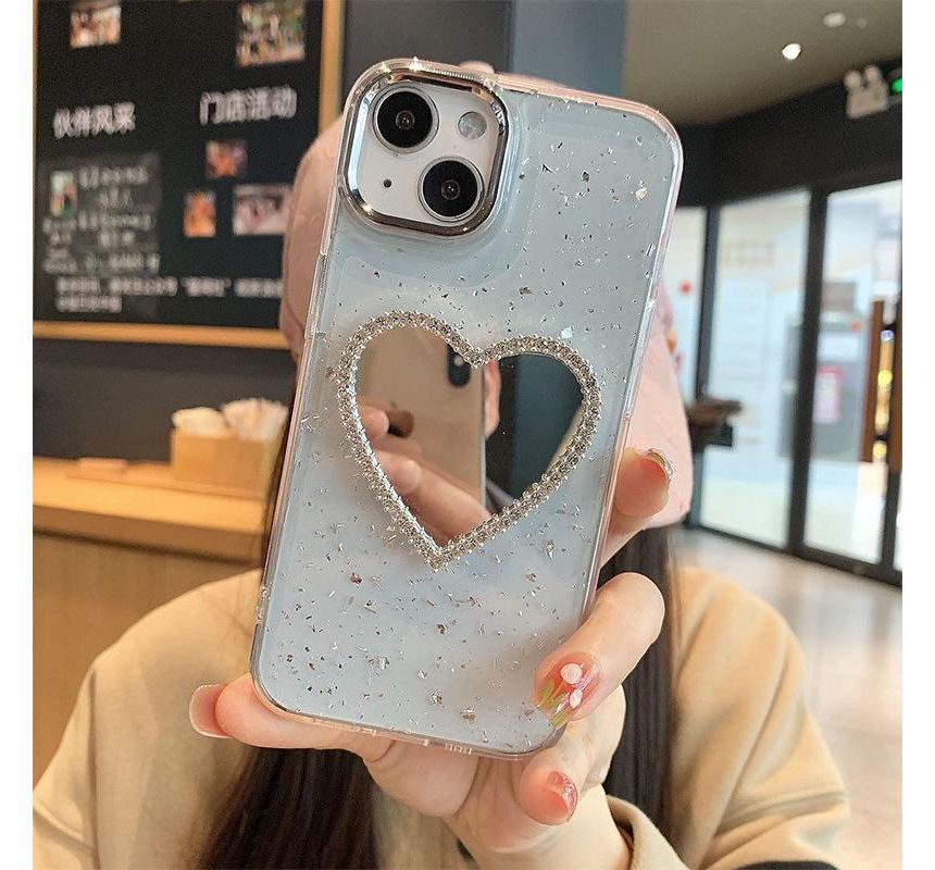 Heart Mirrored Phone Case - iPhone 14 Pro Max / 14 Pro / 14 Max / 14 / 13 Pro Max / 13 Pro / 13 / 13 mini / 12 Pro Max / 12 Pro / 12 / 12 mini / 11 Pro Max / 11 Pro / 11 / SE / XS Max / XS / XR / X / 8 / 8 Plus / 7 / 7 Plus