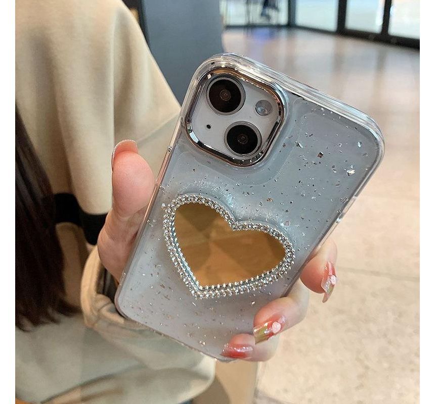 Heart Mirrored Phone Case - iPhone 14 Pro Max / 14 Pro / 14 Max / 14 / 13 Pro Max / 13 Pro / 13 / 13 mini / 12 Pro Max / 12 Pro / 12 / 12 mini / 11 Pro Max / 11 Pro / 11 / SE / XS Max / XS / XR / X / 8 / 8 Plus / 7 / 7 Plus