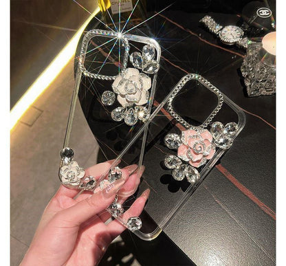 Phone Rhinestone Transparent Case Floral