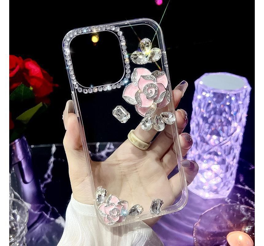 Phone Rhinestone Transparent Case Floral