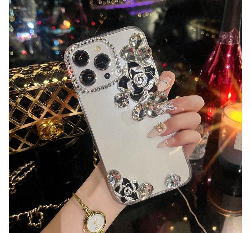 Phone Rhinestone Transparent Case Floral
