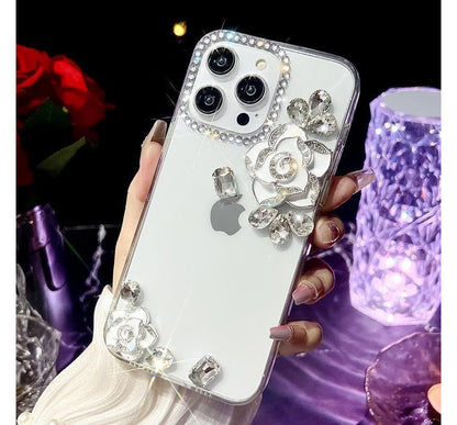 Phone Rhinestone Transparent Case Floral
