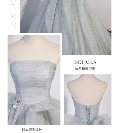 Robe de soirée tube trapèze en maille froncée avec nœud uni