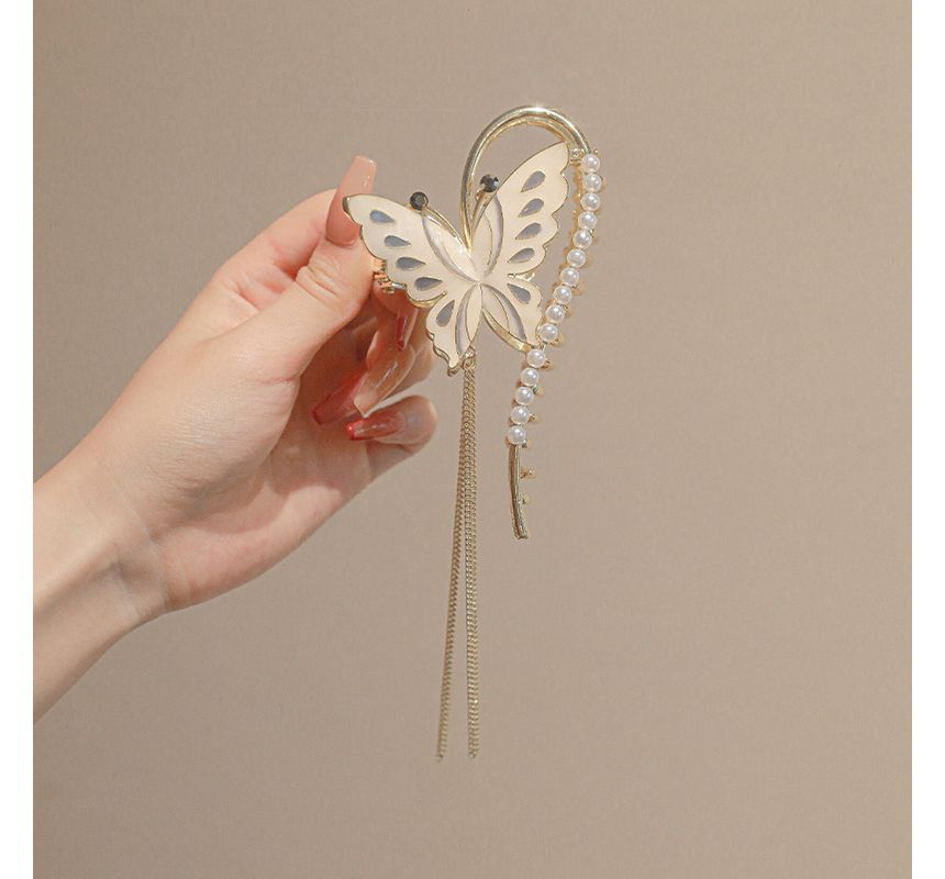 Faux Pearl Butterfly Fringed Hair Claw