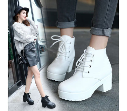 Lace-Up Ankle Platform Heel Boots Chunky