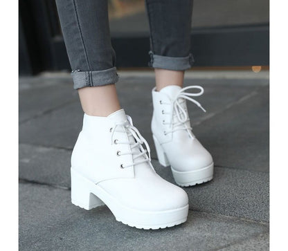 Lace-Up Ankle Platform Heel Boots Chunky