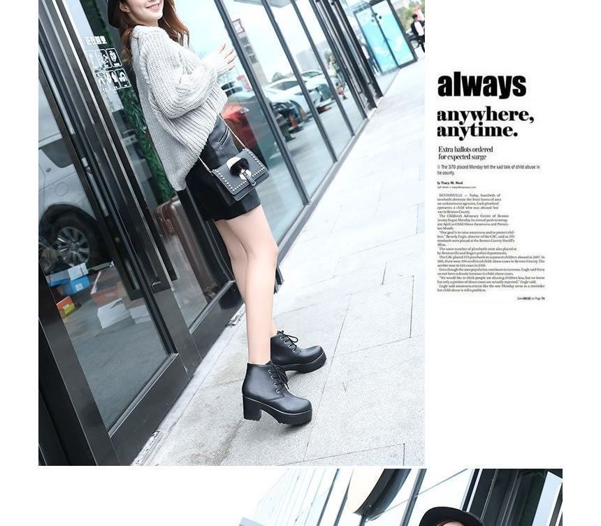 Lace-Up Ankle Platform Heel Boots Chunky