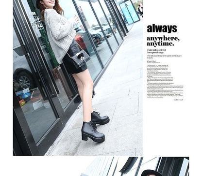 Lace-Up Ankle Platform Heel Boots Chunky