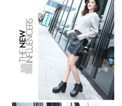 Lace-Up Ankle Platform Heel Boots Chunky