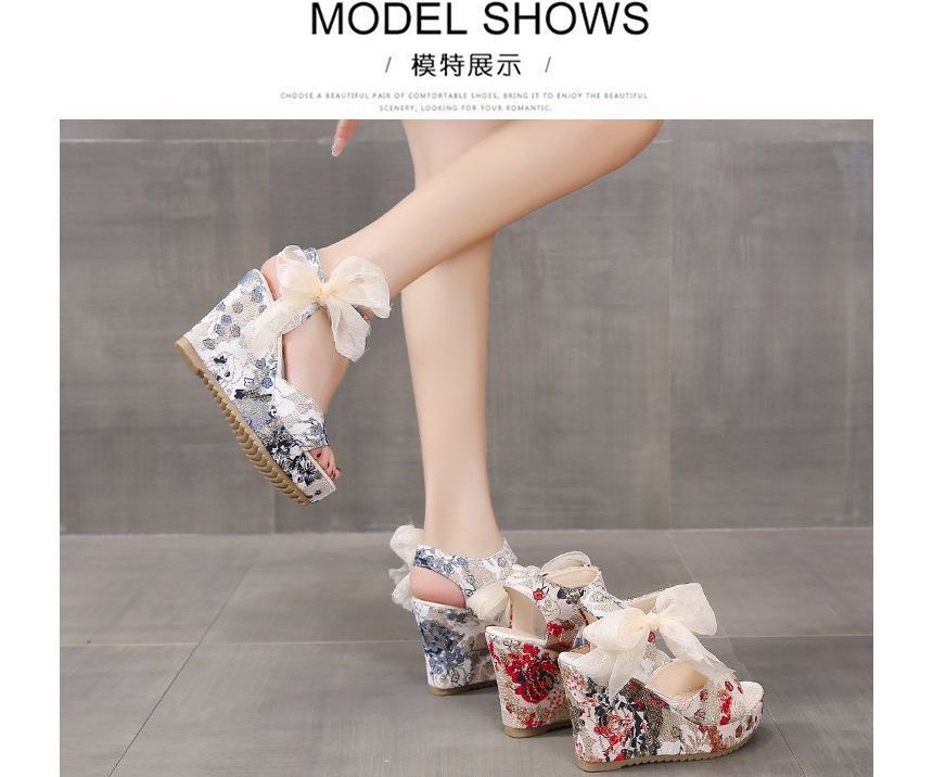 Wedge Floral Heel Sandals Bow Platform
