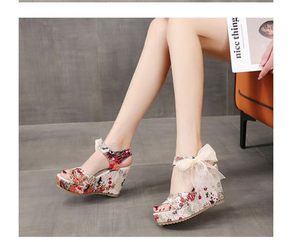 Wedge Floral Heel Sandals Bow Platform