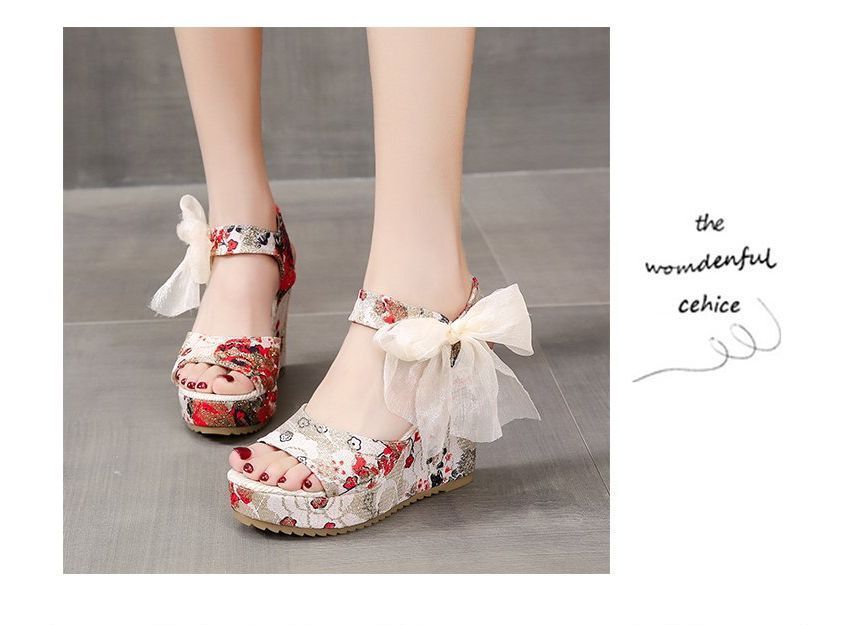 Wedge Floral Heel Sandals Bow Platform