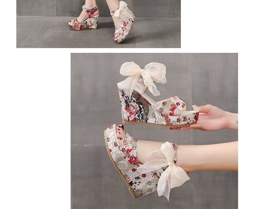 Wedge Floral Heel Sandals Bow Platform
