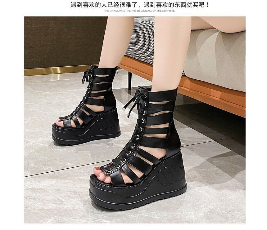 Lace-Up Platform Wedge Heel Sandals Gladiator