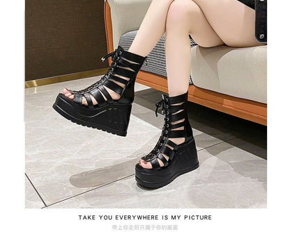 Lace-Up Platform Wedge Heel Sandals Gladiator