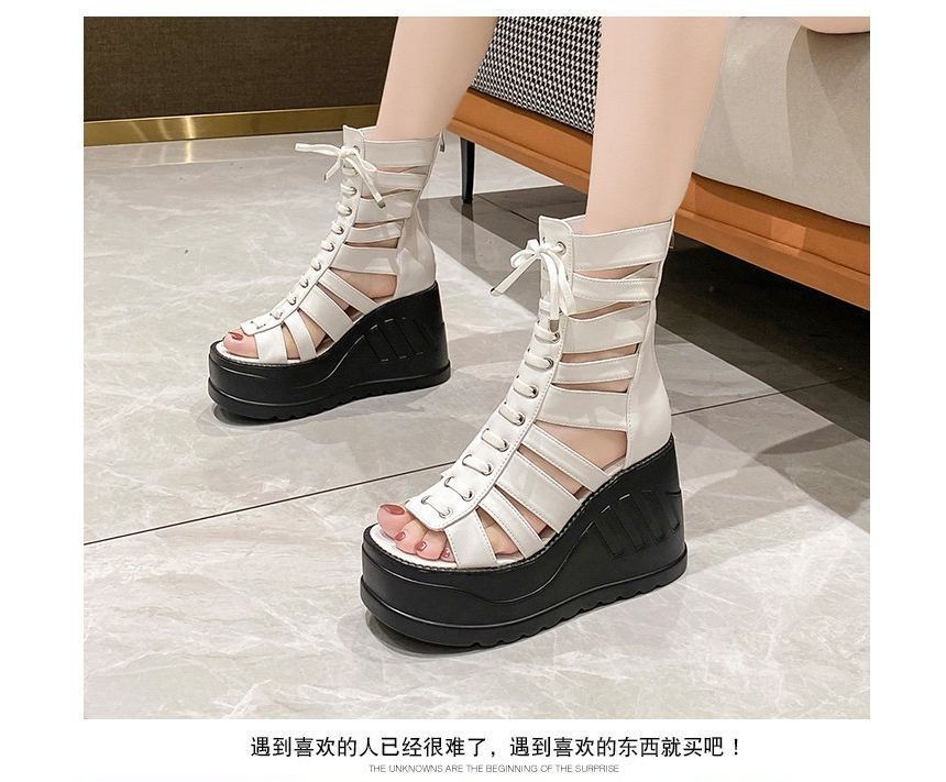 Lace-Up Platform Wedge Heel Sandals Gladiator