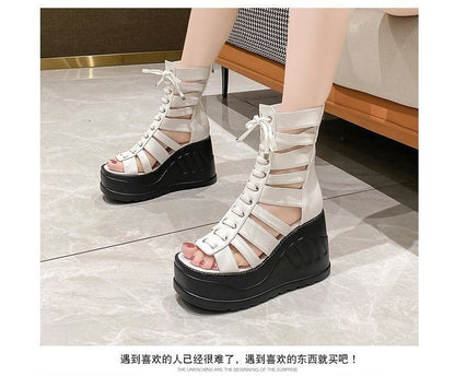 Lace-Up Platform Wedge Heel Sandals Gladiator