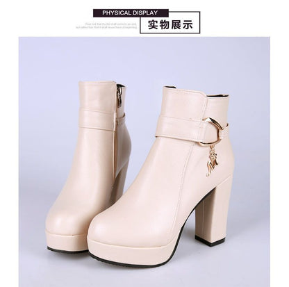 Chunky Short Boots Heel Plain