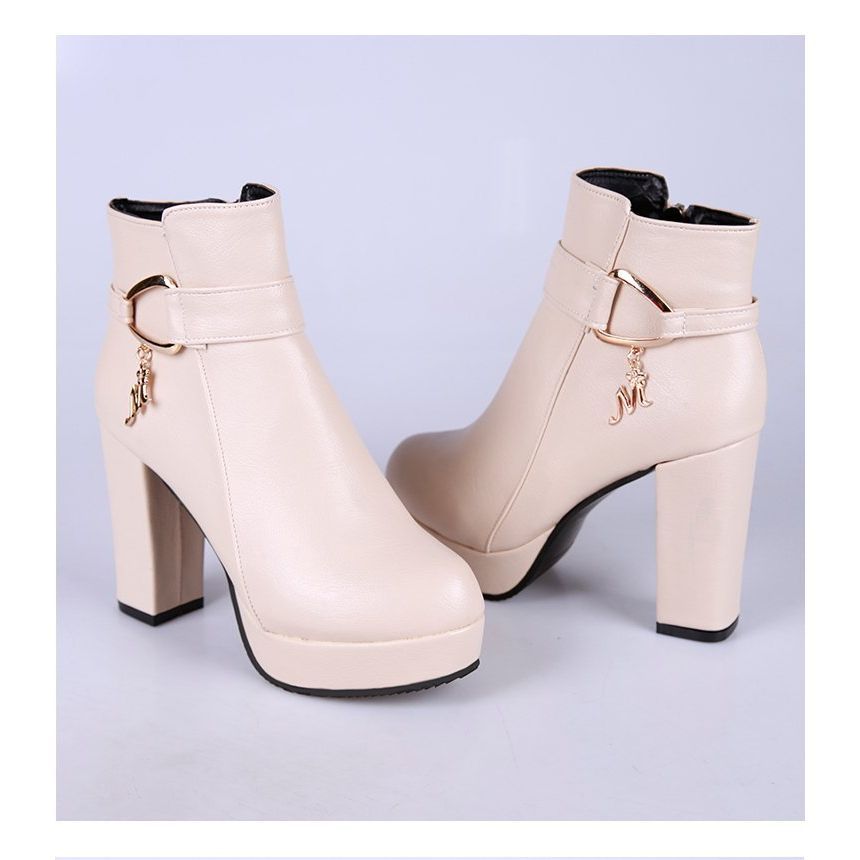Chunky Short Boots Heel Plain